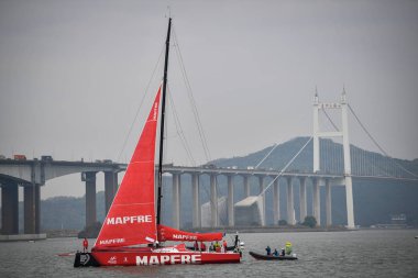 The Spanish MAPFRE Race Team arrives in Guangzhou for the next stopover in mainland China during the Volvo Ocean Race 2017/2018 in Guangzhou city, south China's Guangdong province, 1 February 2018 clipart