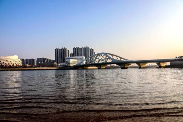 Tájkép Coral Bridge Shanbubei Qiao Kínai Mérföldkő Tengerparti Város Qingdao — Stock Fotó