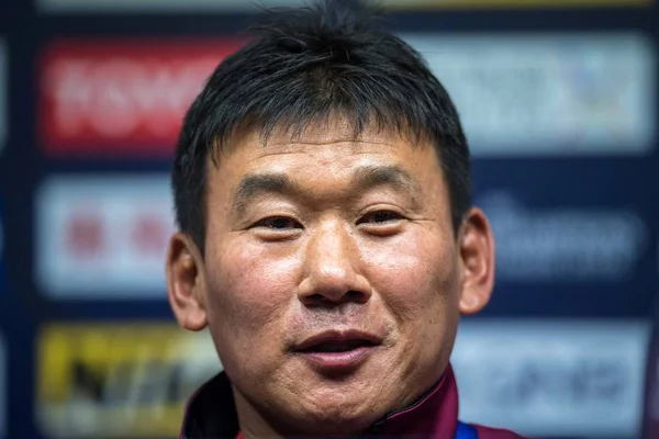 Head Coach Sung Hwan Sydkoreas Jeju United Sköter Presskonferens Innan — Stockfoto
