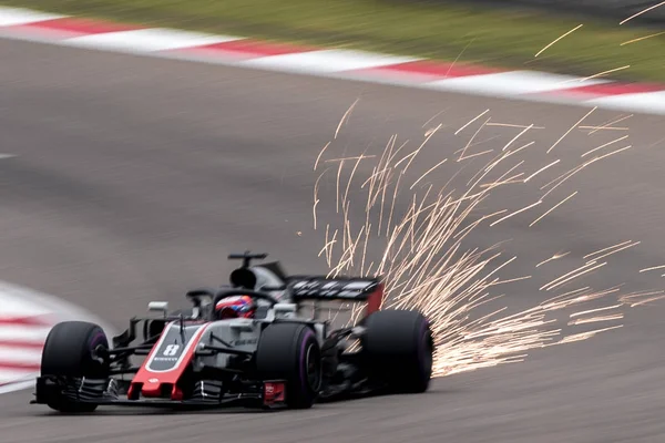 Frans Formule Coureur Romain Grosjean Van Haas Ferrari Stuurt Zijn — Stockfoto