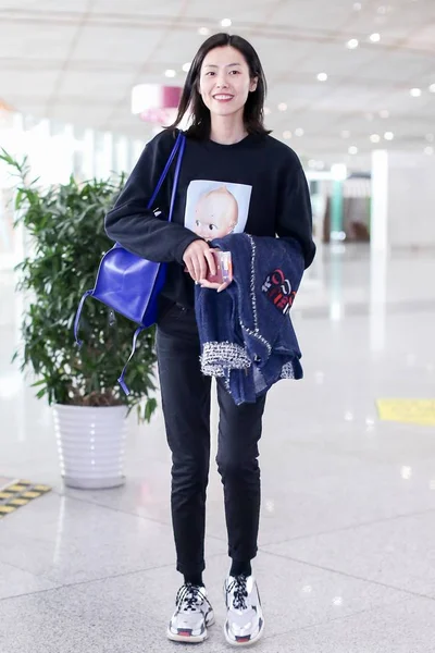 Chinese Model Liu Wen Arrives Beijing Capital International Airport Beijing — Stock Photo, Image