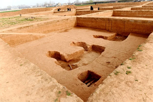 Vista Del Sitio Excavación Del Mausoleo Emperador Desde Dinastía Han — Foto de Stock