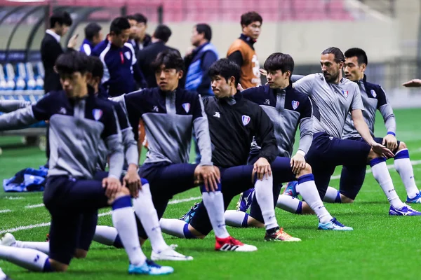 Игроки Сувон Южной Кореи Участвуют Тренировочной Сессии Перед Матчем Группы — стоковое фото