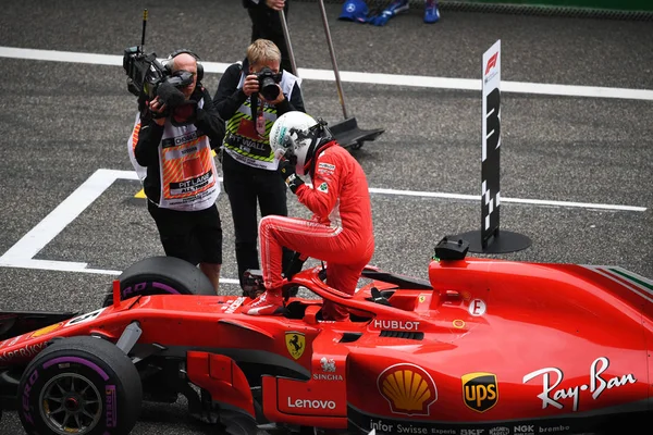 Allemande Sebastian Vettel Ferrari Réagit Après Avoir Remporté Pole Position — Photo