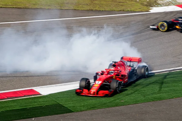 Duitse Sebastian Vettel Van Ferrari Nederlandse Coureur Max Verstappen Van — Stockfoto