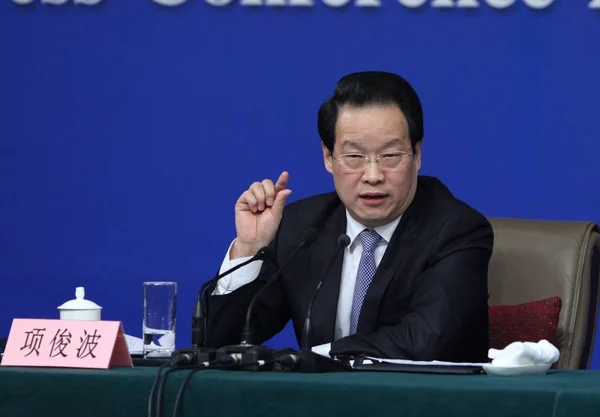 Xiang Junbo Chairman China Insurance Regulatory Commission Circ Attends Press — Stock Photo, Image