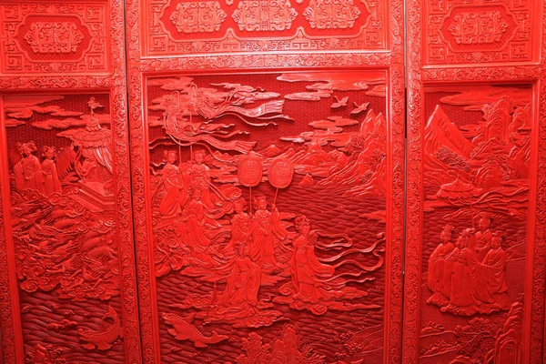 View Cinnabar Cabinet Carved Chinese Master Lacquer Carving Yin Xiuyun — Stock Photo, Image