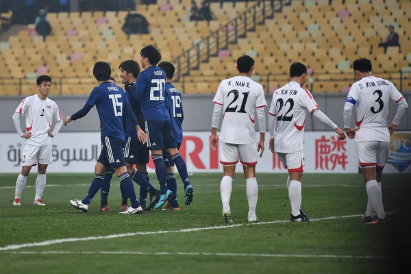 Spelers Van Japan Vieren Het Scoren Van Een Goal Tegen — Stockfoto