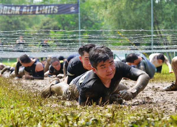 Participantes Participam Corrida Mudder 2018 Corrida Obstáculos Olympic Forest Park — Fotografia de Stock