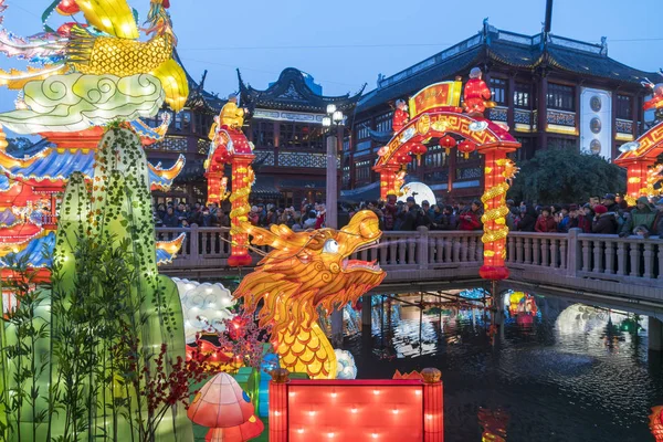 Tourists Crowd Garden Yuyuan Garden Lantern Fair Upcoming Spring Festival — Stock Photo, Image