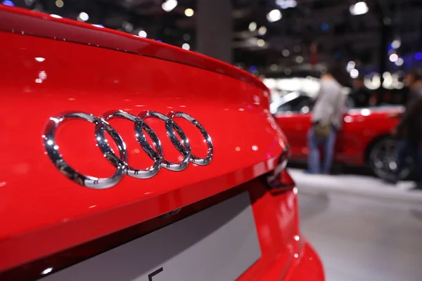 Pohled Logo Audi Během Šanghaj Mezinárodní Automobilový Průmysl Výstavy Také — Stock fotografie