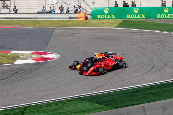 Duitse Sebastian Vettel Van Ferrari Nederlandse Coureur Max Verstappen Van — Stockfoto