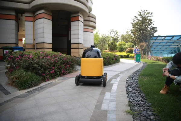 Wolongyihao Den Första Autonoma Roboten Till Leverans Paket Suning Com — Stockfoto