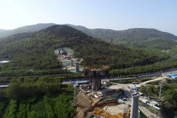 Blick Auf Die Baustelle Der Cuijiaying Hanjiang Flussbrücke Der Hochgeschwindigkeitsbahn — Stockfoto