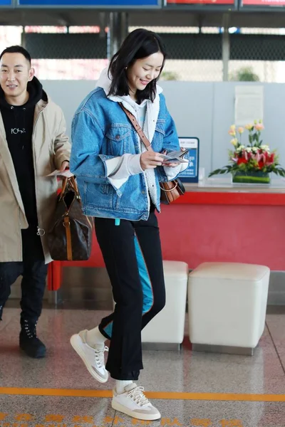 Chinese Model Liu Wen Pictured Beijing Capital International Airport Beijing — Stock Photo, Image