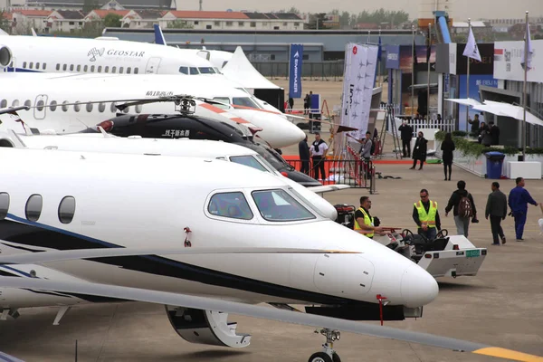 Aviones Negocios Están Exhibición Antes Conferencia Exposición Aviación Empresarial Asiática — Foto de Stock