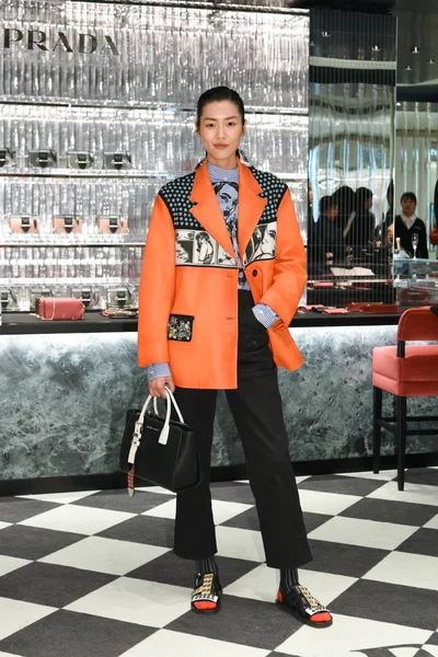 Mannequin Chinois Liu Wen Participe Événement Promotionnel Pour Prada Shanghai — Photo