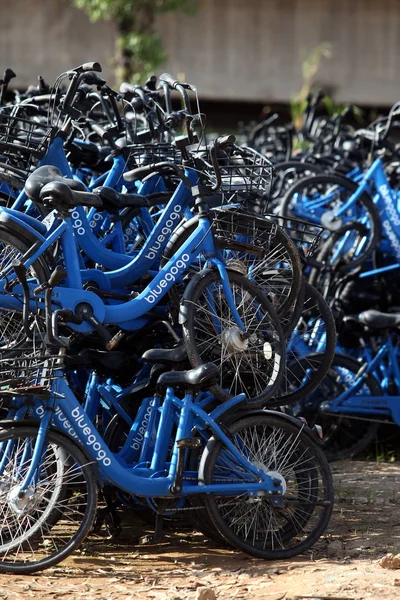 Vue Des Vélos Partagés Bluegogo Service Chinois Taxis Autopartage Didi — Photo