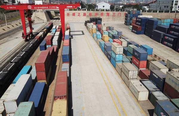 Veduta Aerea Cumuli Container Una Banchina Presso Terminal Logistico Cina — Foto Stock