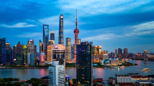 Skyline Del Fiume Huangpu Lujiazui Financial District Con Oriental Pearl — Foto Stock