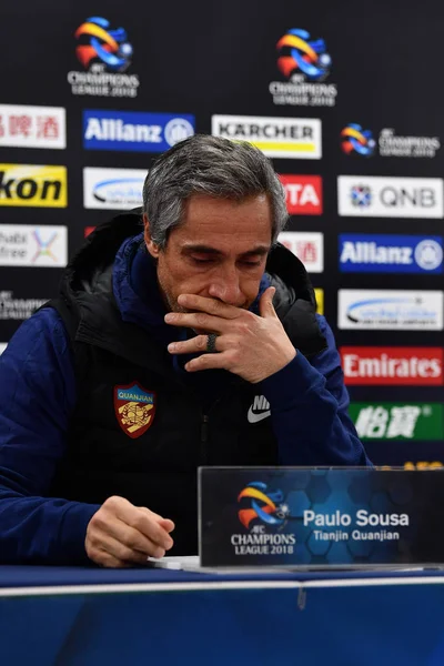 Treinador Paulo Sousa China Tianjin Quanjian Participa Uma Conferência Imprensa — Fotografia de Stock