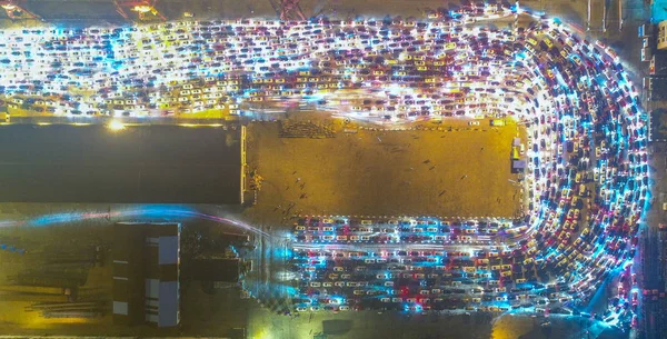 Mas Pojazdów Poruszają Się Powoli Opuszczenia Portu Xiuying Haikou Korku — Zdjęcie stockowe