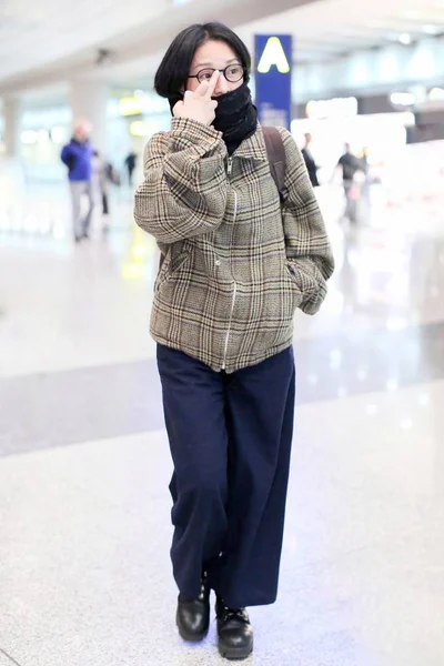 Actrița Chineză Zhou Xun Este Fotografiată Aeroportul Internațional Beijing Capital — Fotografie, imagine de stoc
