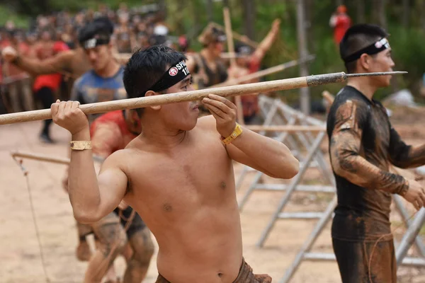 Zawodnicy Biorą Udział Kursie Spartan Race Shenzhen Prowincji Guangdong Południowej — Zdjęcie stockowe