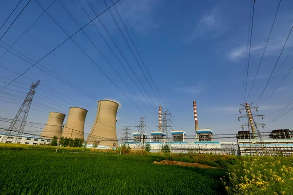 Wieże Chłodzące Zdjęciu Elektrowni Węglowej Huaian Miasta Wschodniej Chiny Prowincji — Zdjęcie stockowe