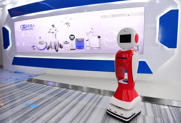 Robot Está Exhibición Sede Siasun Robot Automation Ltd Cuyos Robots —  Fotos de Stock
