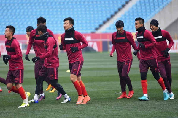 Παίκτες Της Ομάδας Ποδοσφαίρου Afc Κινεζική Λάβουν Μέρος Μια Συνεδρία — Φωτογραφία Αρχείου