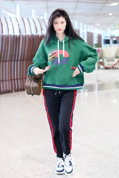 Chinese Model Sui Pictured Beijing Capital International Airport Beijing China — Stock fotografie