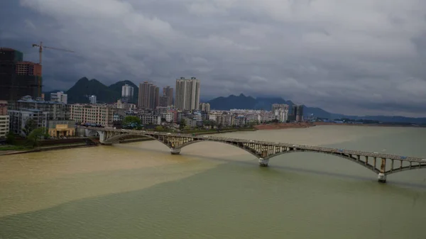 Luftaufnahme Des Flusses Rongjiang Der Nach Heftigen Regenfällen Kreis Rong — Stockfoto