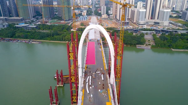 Вид Воздуха Строительную Площадку Моста Байша Крупнейшего Мире Асимметричного Кабельного — стоковое фото
