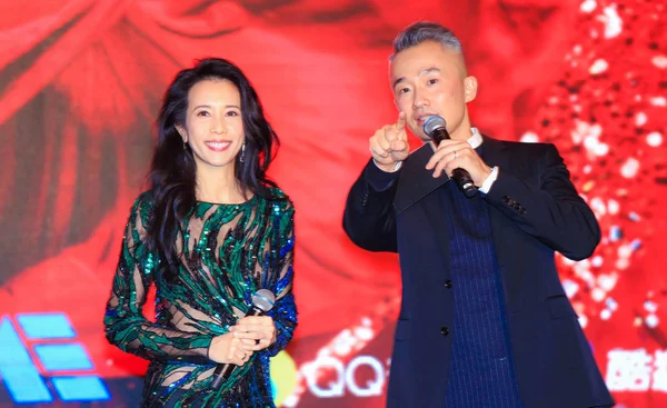 Cantora Atriz Hong Kong Karen Mok Esquerda Participa Conferência Imprensa — Fotografia de Stock