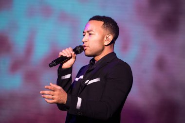 American singer, songwriter, musician and actor John Legend performs at a concert in Shenzhen city, south China's Guangdong province, 6 March 2018.