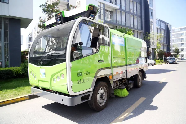 Primer Camión Saneamiento Eléctrico Sin Conductor Del Mundo Representa Una — Foto de Stock