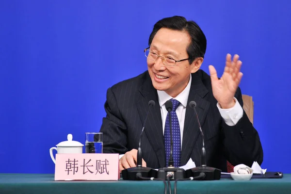 Kinesiska Jordbruksminister Han Changfu Sköter Presskonferens Den Första Sessionen National — Stockfoto