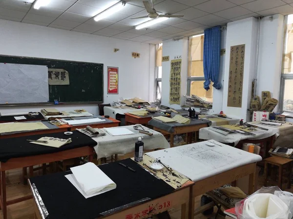 Vista Interior Aula Escuela Caligrafía Youren Universidad Normal Xianyang Ciudad — Foto de Stock