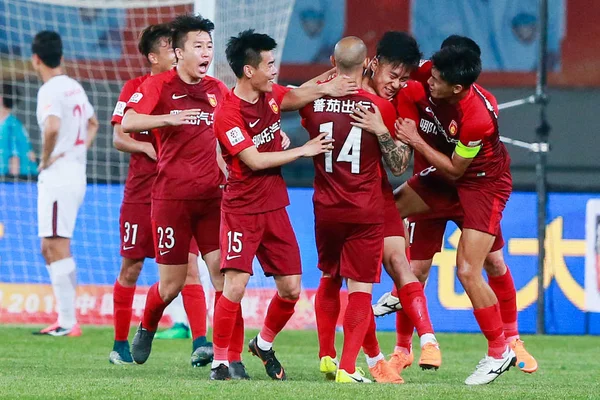 Spieler Von Hebei China Fortune Feiern Nach Ihrem Tor Gegen — Stockfoto