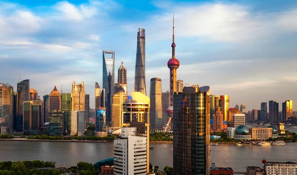 Skyline Del Fiume Huangpu Lujiazui Financial District Con Oriental Pearl — Foto Stock