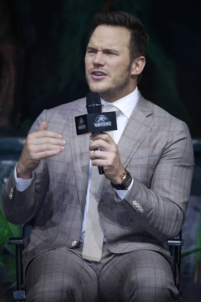 Actor Estadounidense Chris Pratt Asiste Una Conferencia Prensa Para Nueva — Foto de Stock