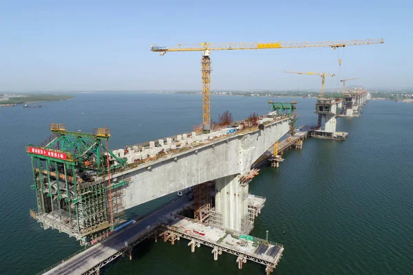 Вид Будівельному Майданчику Cuijiaying Hanjiang River Bridge Ухань Шиян Високошвидкісної — стокове фото