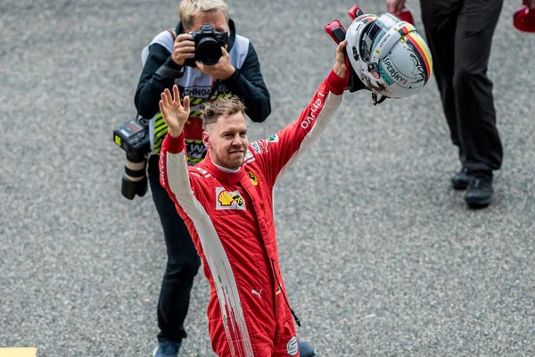 Alemão Sebastian Vettel Ferrari Reage Depois Vencer Pole Position Sessão — Fotografia de Stock
