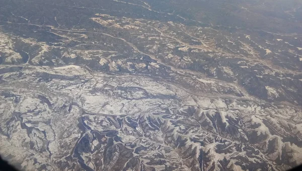 Esta Foto Tirada Avião Fevereiro 2018 Mostra Montanhas Taihang Uma — Fotografia de Stock