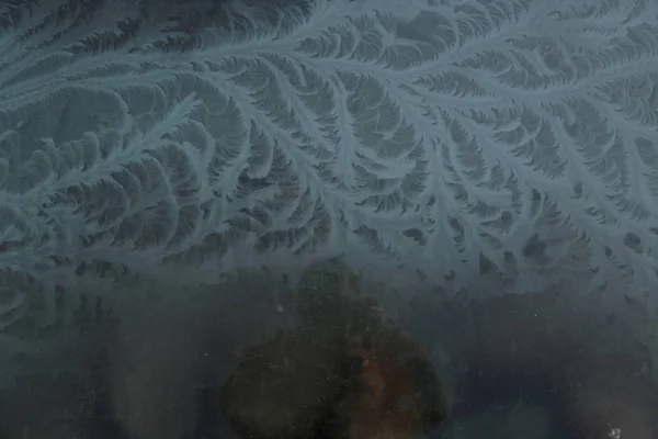 Eisblumen Sind Aufgrund Der Temperaturunterschiede Zwischen Innen Und Außen Einer — Stockfoto