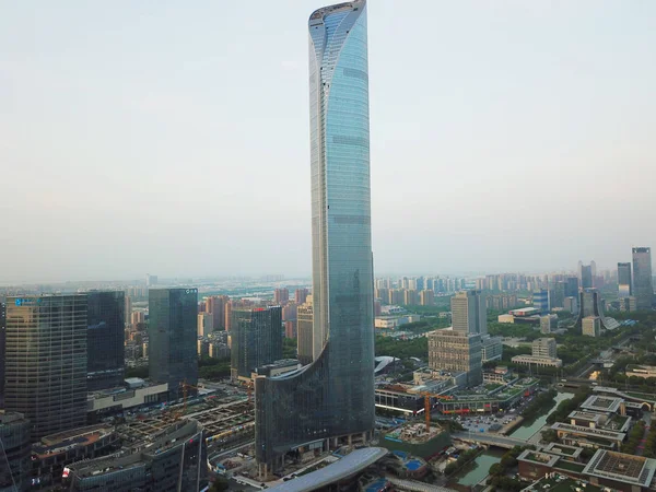 Aerial View Skyscraper Resembling Officer Boot Ancient Chinese Dynasties Bank — Stock Photo, Image