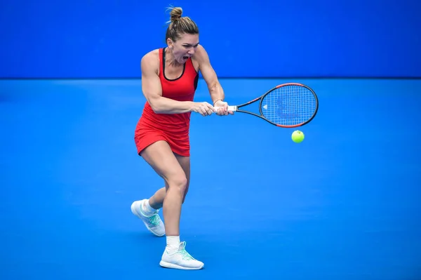 Simona Halep Uit Roemenië Geeft Als Resultaat Dat Een Schot — Stockfoto