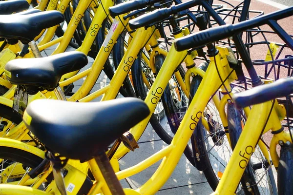 Fietsen Van Chinese Fiets Sharing Service Ofo Zijn Opgesteld Een — Stockfoto