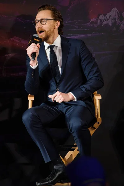 Actor Inglés Tom Hiddleston Asiste Una Conferencia Prensa Para Nueva —  Fotos de Stock